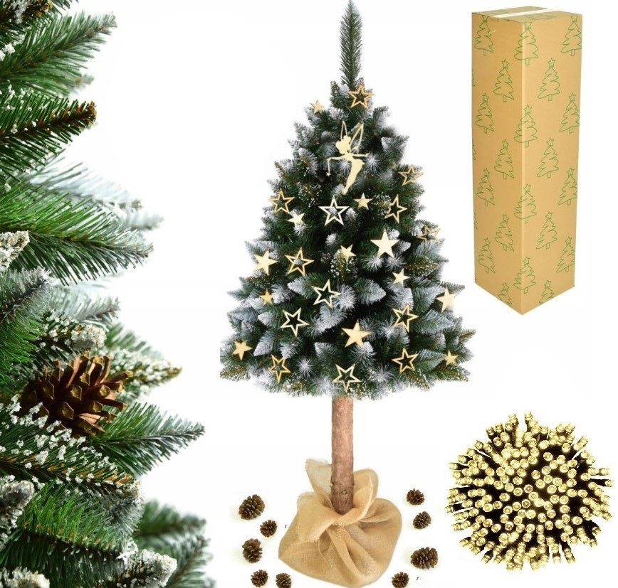 Vánoční stromek na kmeni Umělá Borovice Diamantová Hustá Premium 180 cm Led Lampičky