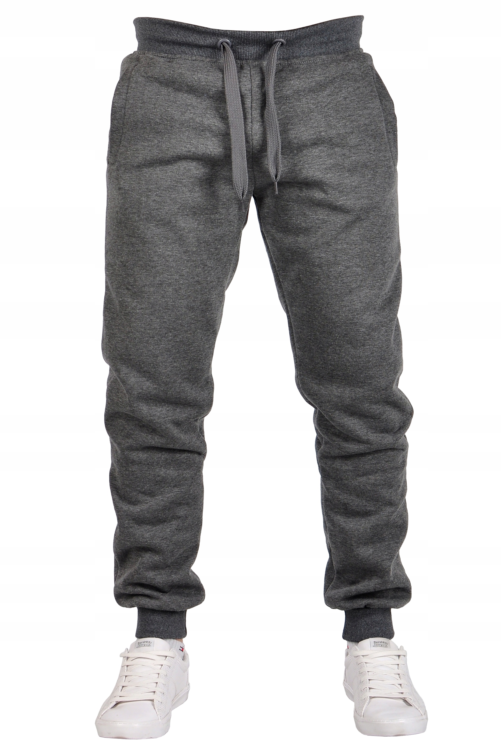 K01 r. M MĘSKIE SPODNIE DRESOWE JOGGERY GŁADKIE Kolor szary