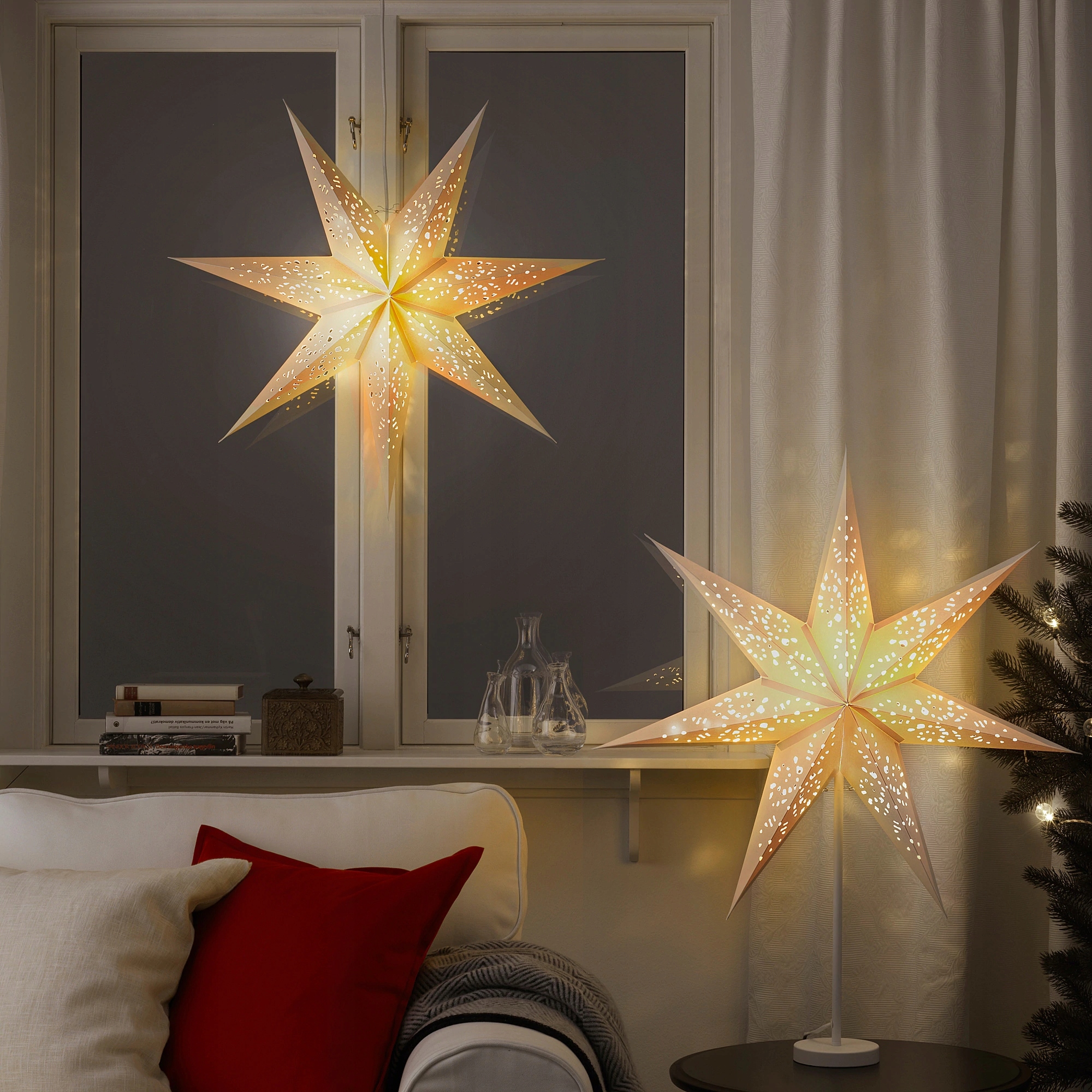 

Ikea Strala klosz lampy gwiazda biała koronka 70
