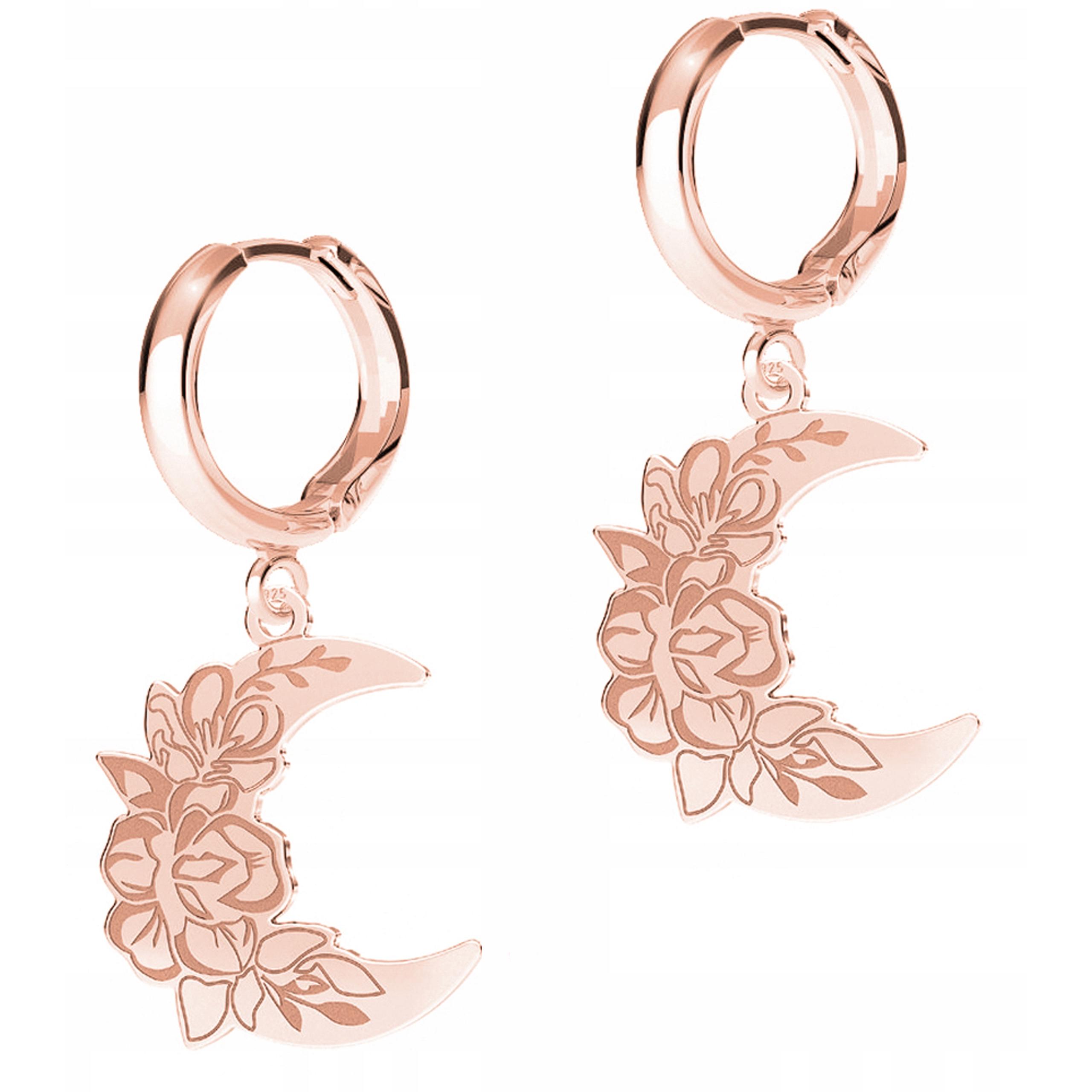 Náušnice Pozlacené Měsíční Plechy s půlměsícem a květy Stříbro 925