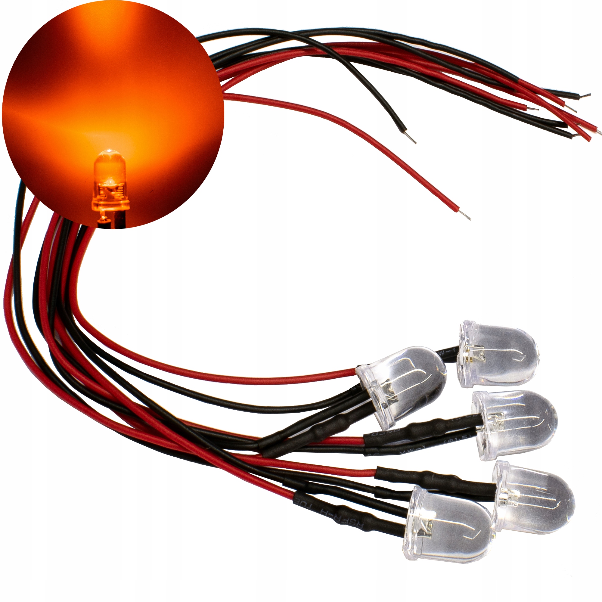 

x5 Diody Led 10mm Pomarańczowe 12V przewód 20cm