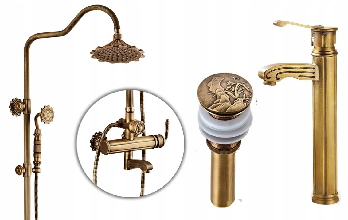 Kúpeľňová sprchová batéria Old Retro Mosadz Master sada