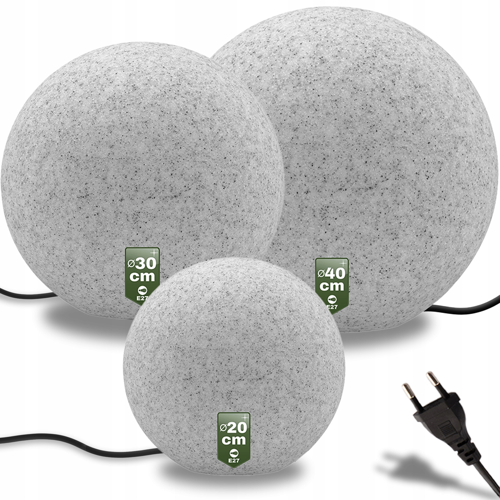 3x Lampa Ogrodowa Kula 230V Kamienna Naziemna Led E27 Zewnętrzna Przewód