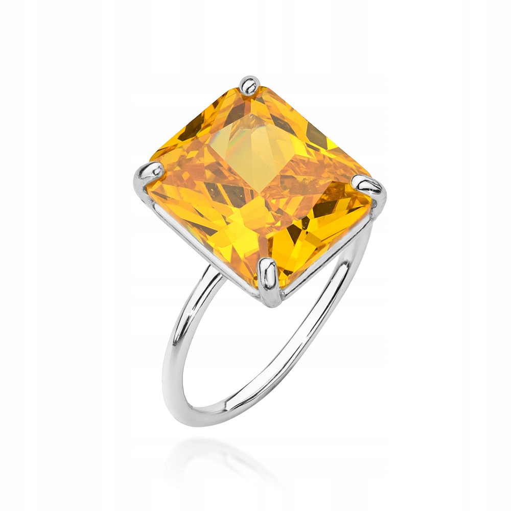 Stříbrný Prstýnek ryzost 925 Velký Zirkon Žlutý Křišťál vel.12