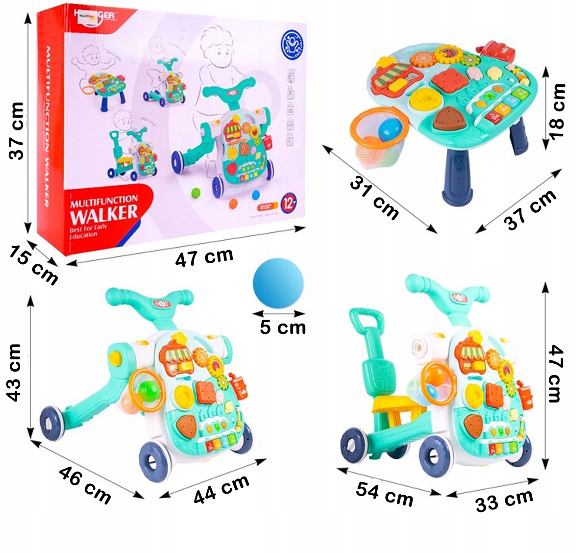 PCHACZ CHODZIK STOLIK EDUKACYJNY HULAJNOGA JEŹDZIK Zestaw Interaktywny 5w1 Kolor dominujący wielokolorowy