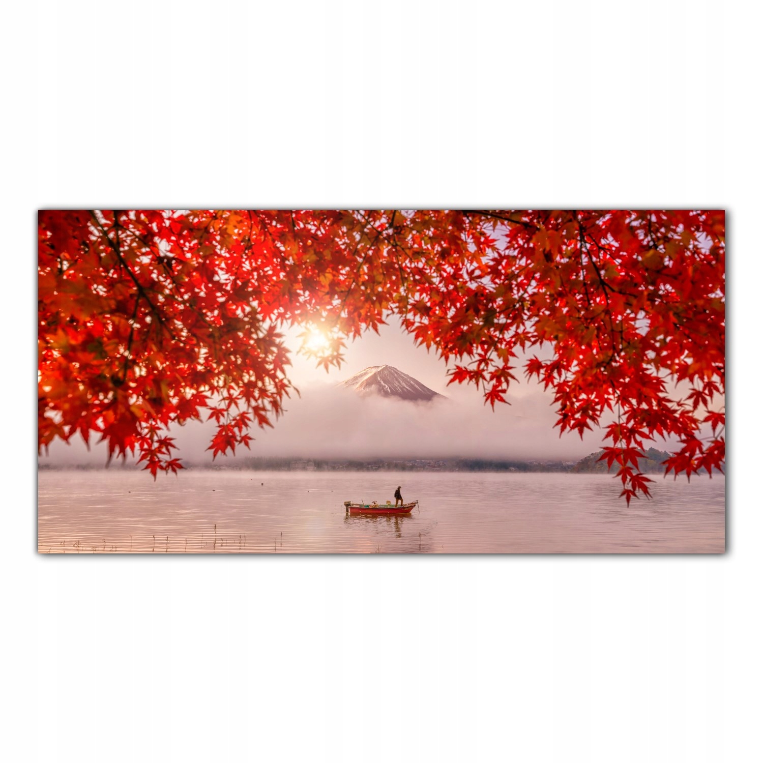 

Obraz na szkle Foto Góra Fuji Jesień Łódka 120x60