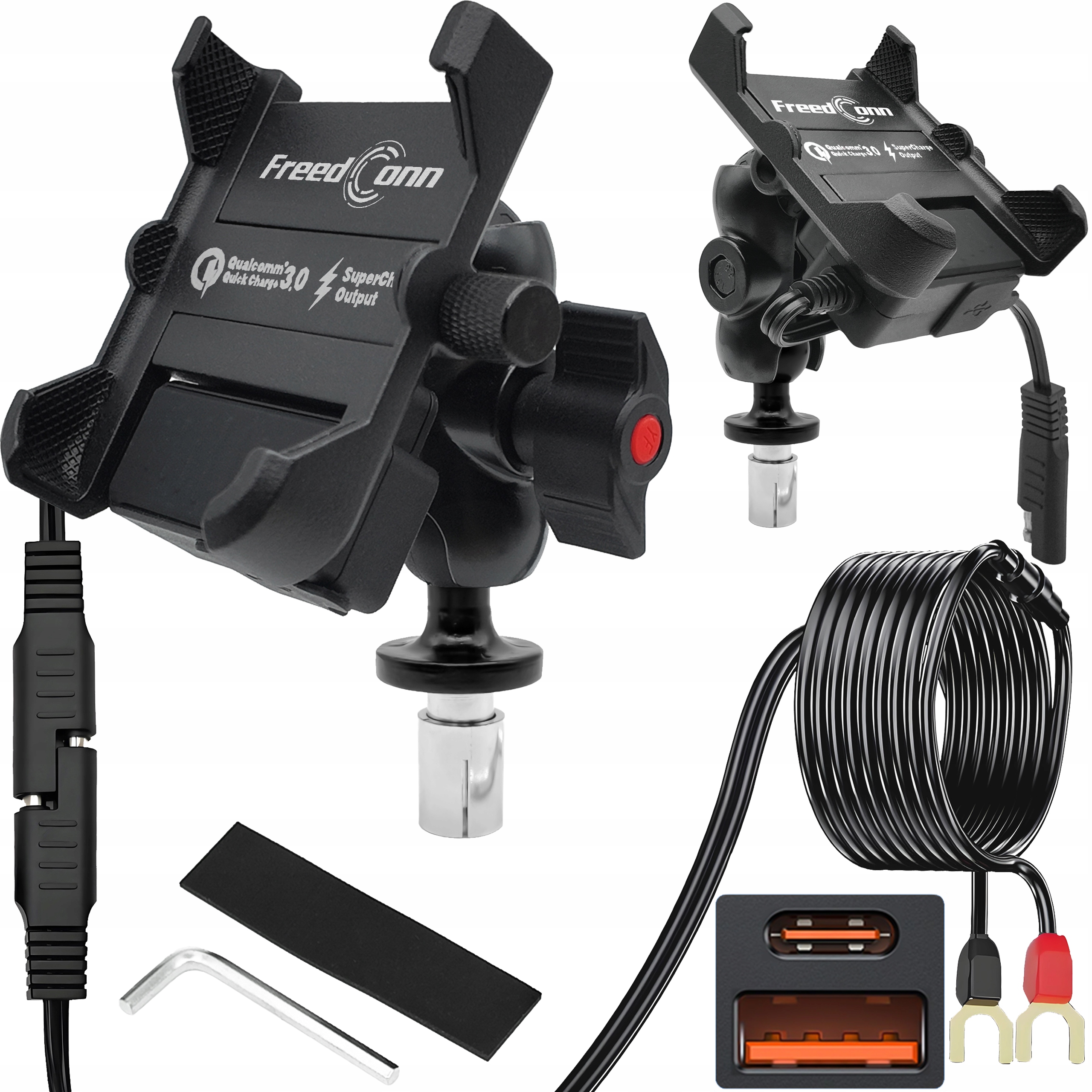 MC10N+BM2R UCHWYT NA TELEFON ŁADOWARKA USB QC 3.0 MOTOCYKLOWY