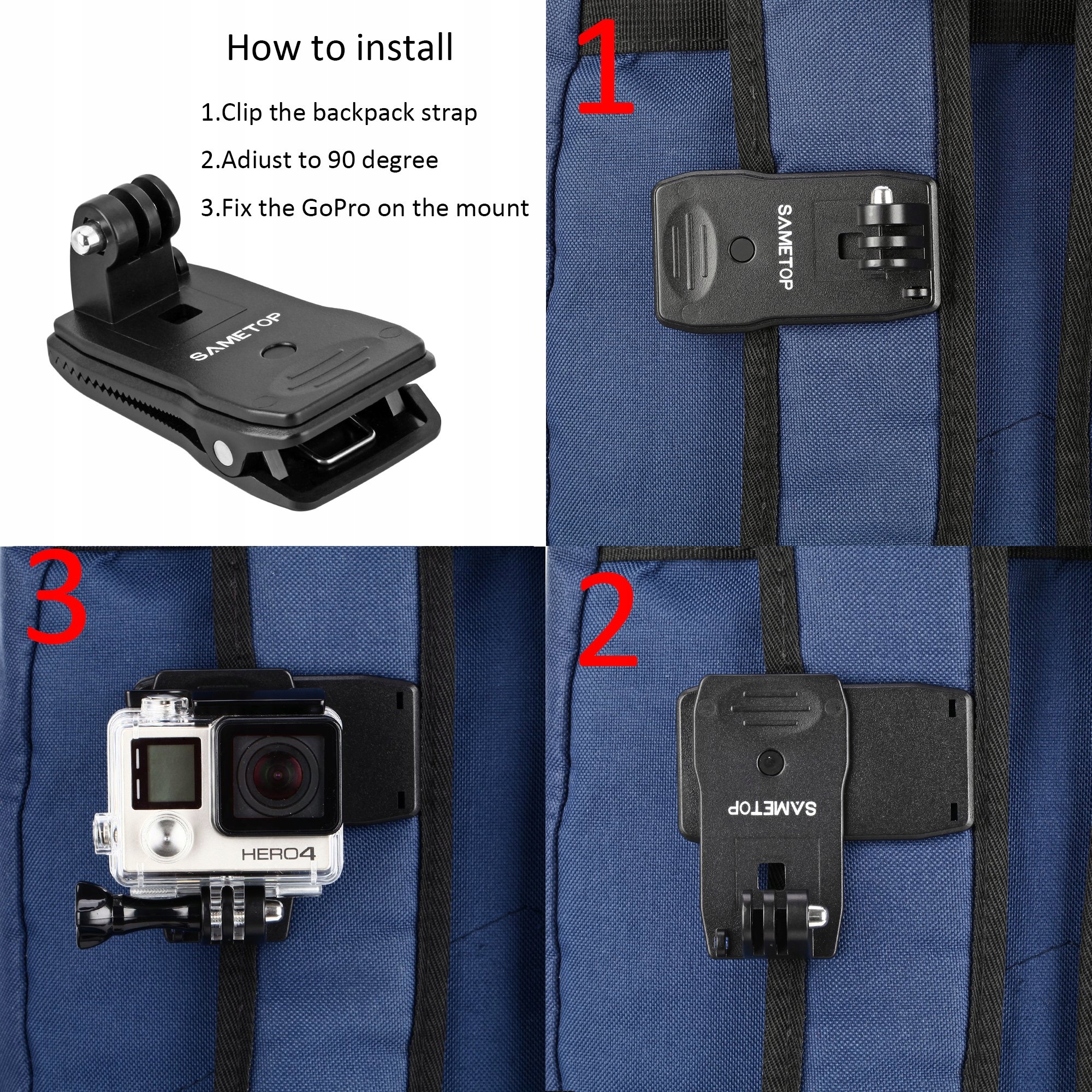 SAMETOP Uchwyt Plecakowy Do Kamer GoPro Hero 13-1 Fusion Max — miniatura 5