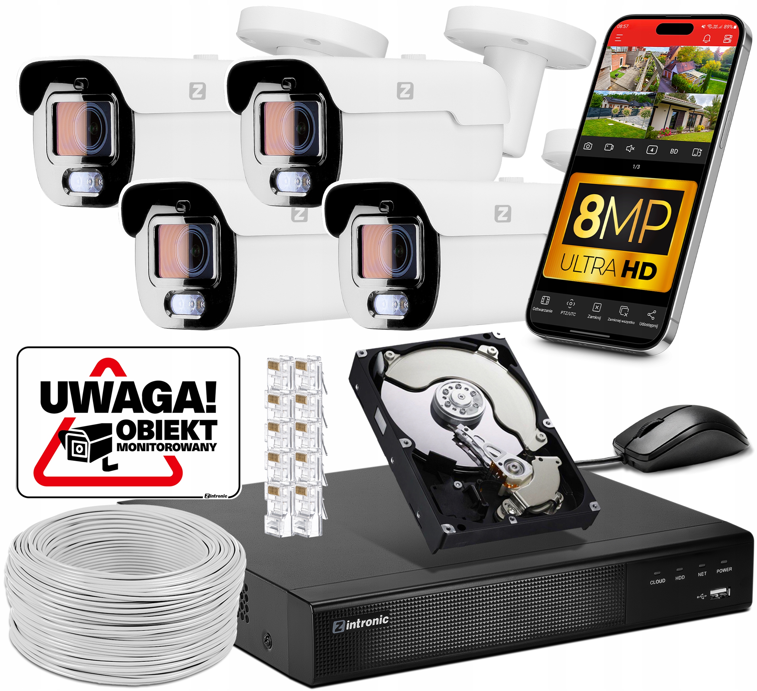 Sada Monitorování 4 Ip Poe kamer 8MPx motor-zoom Dual Light, Ai analytika