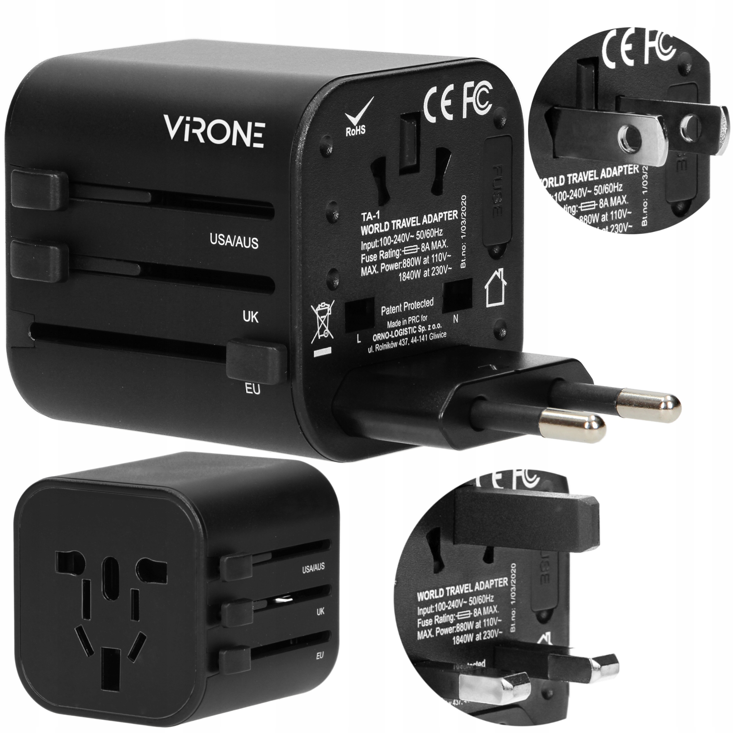 

Adapter Podróżny Wtyczka Przejściówka Eu Usa Uk Au