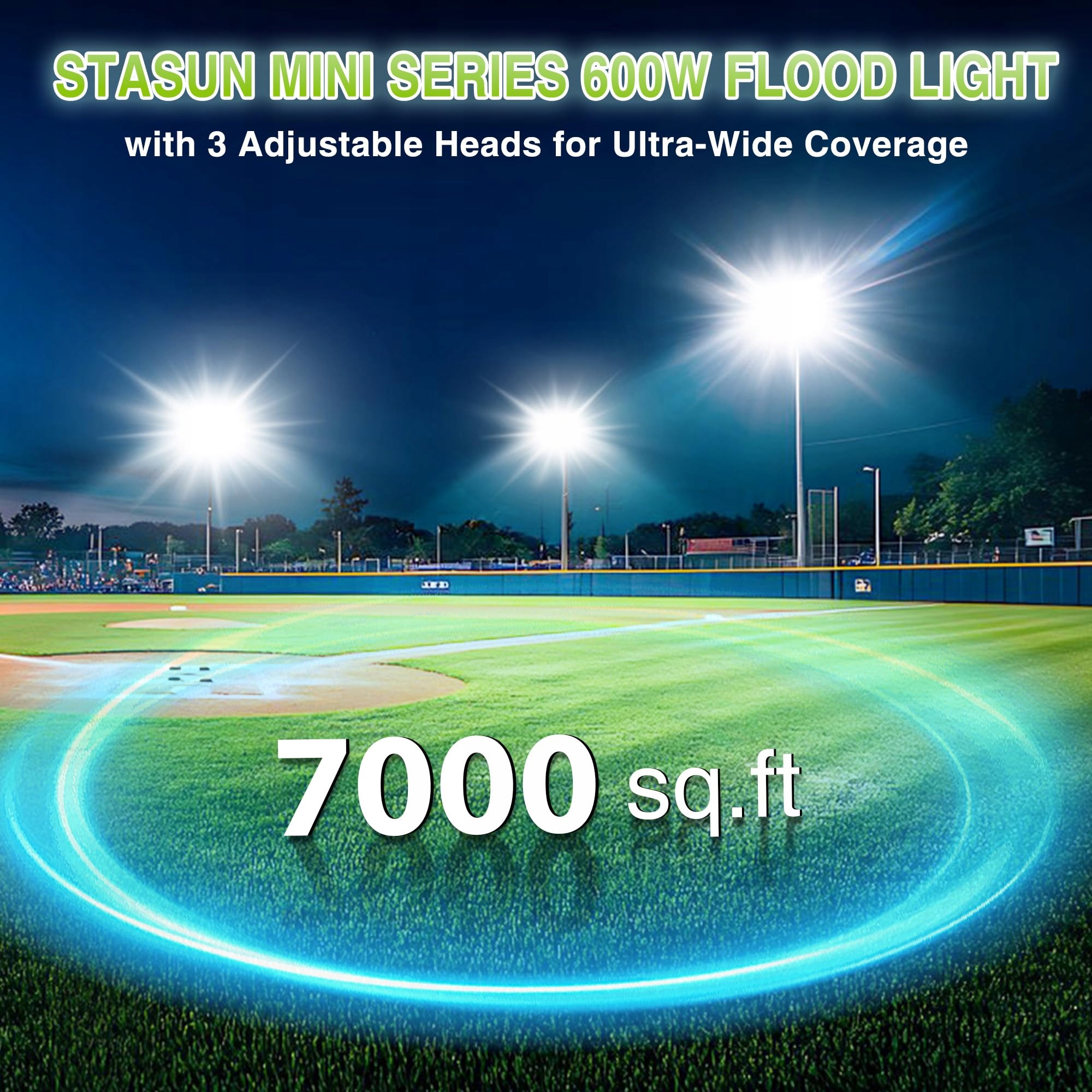 Naświetlacz LED 600W 60000lm IP66 3 Głowice Zewnętrzny STASUN — miniatura 5