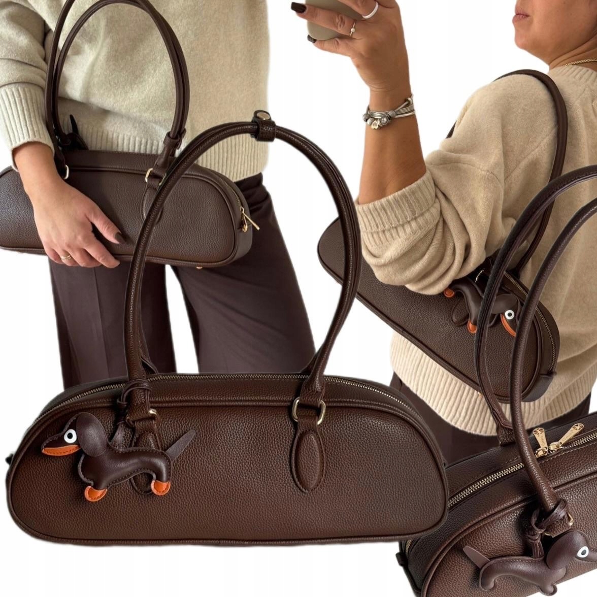 Torebka Damska Gallantry Paris Shopper Brązowa Jamnik Skóra Ekologiczna