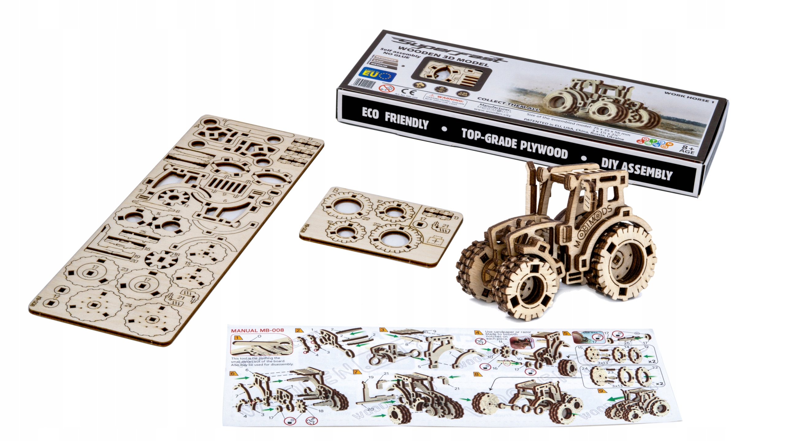 DREWNIANE MODELE DO SKŁADANIA Traktor mechaniczny Marka WoodenCity