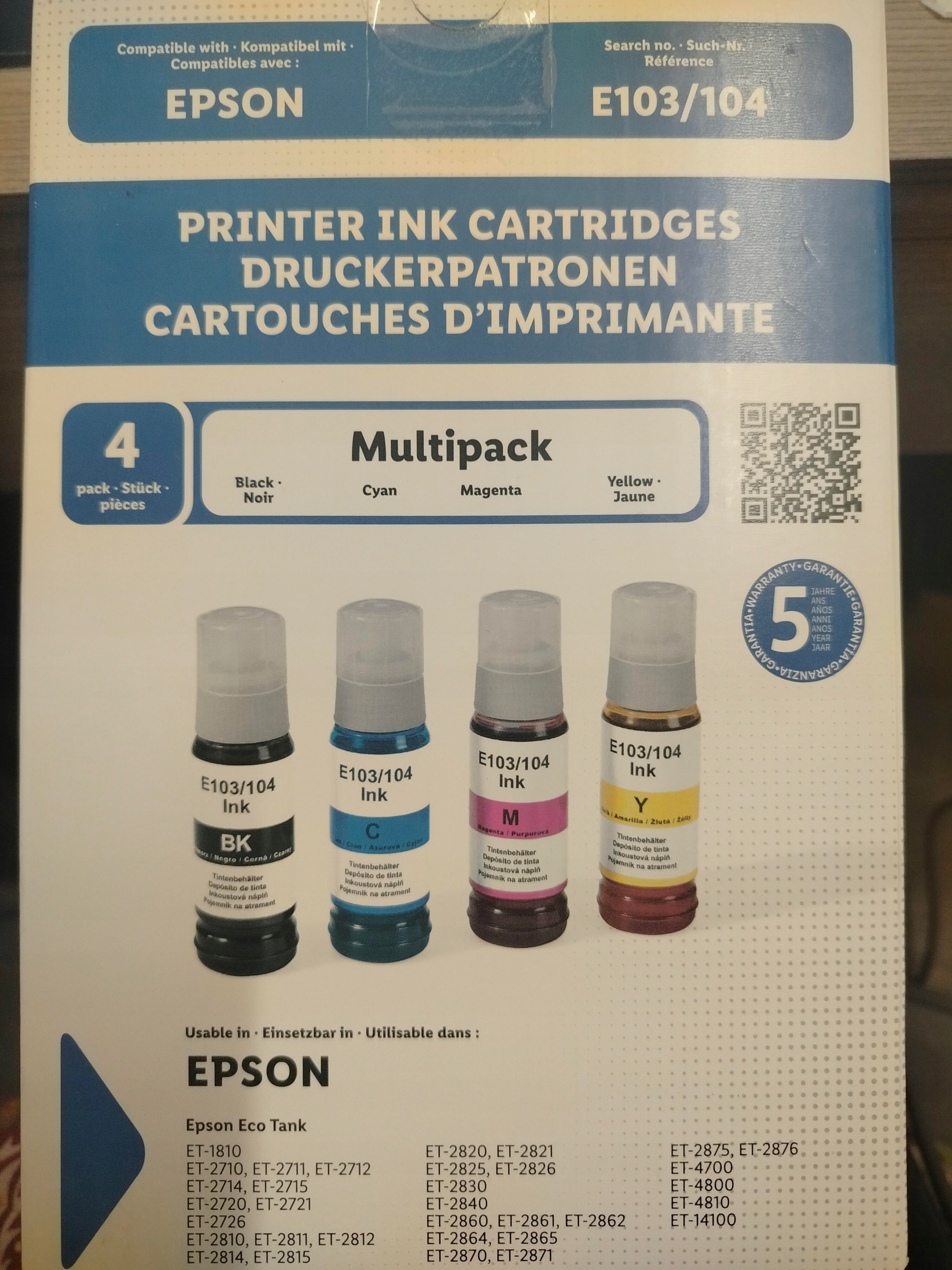 4-balení inkoustů Epson 103 104, náhrada za EcoTank ET-1810 ET-2875