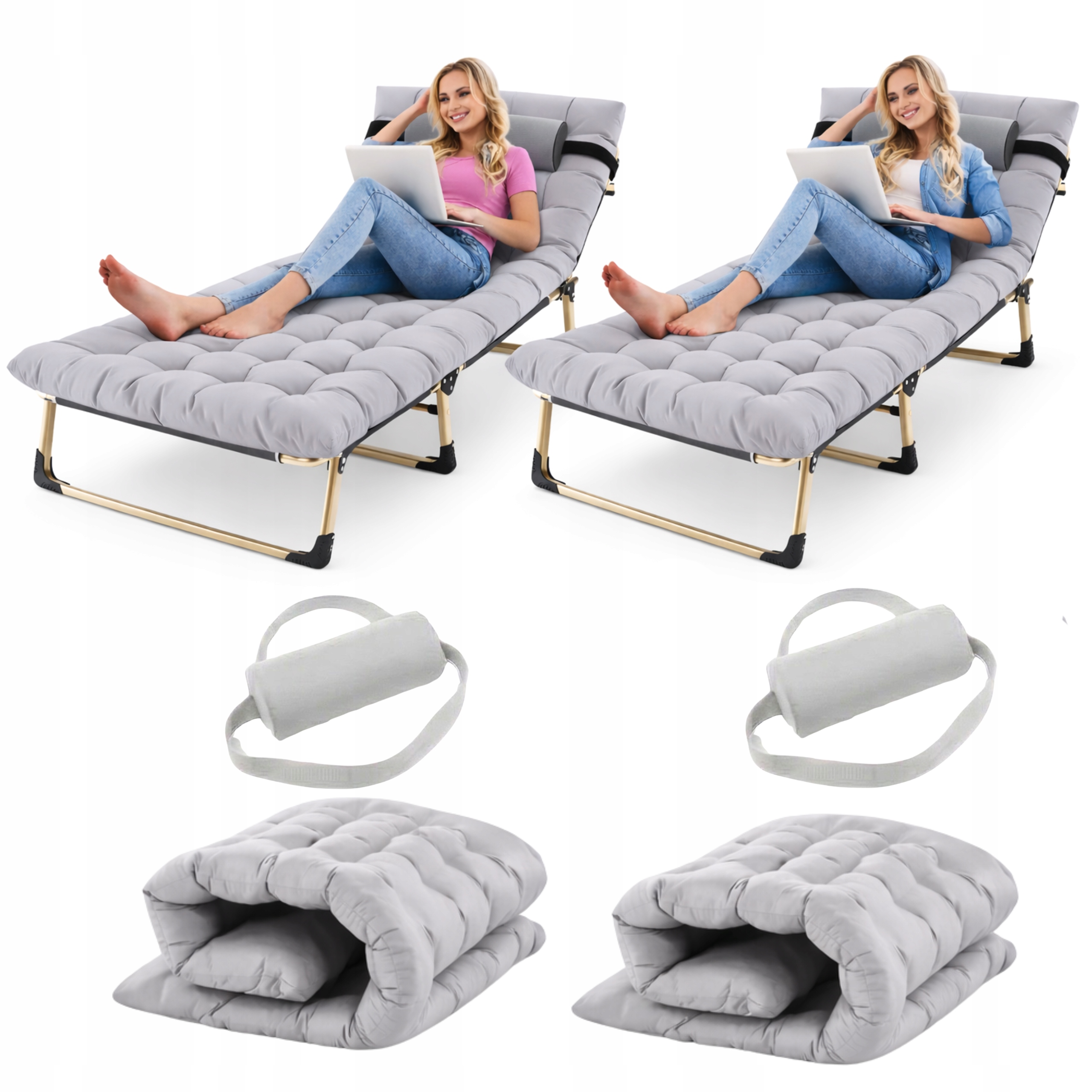 Łóżko z materacem poduszką Zestaw 2 Sztuki Turystyczne Łóżko Polowe