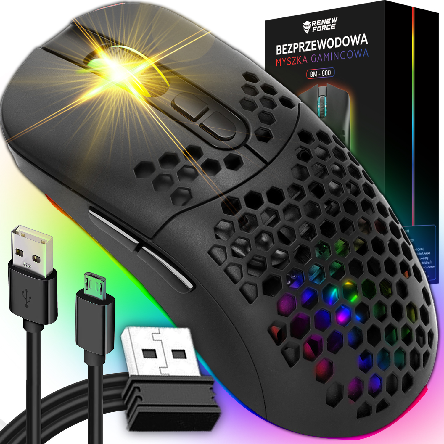 MYSZ BEZPRZEWODOWA MYSZKA GAMINGOWA Cicha Bluetooth 7 PRZYCISKÓW GIER RGB