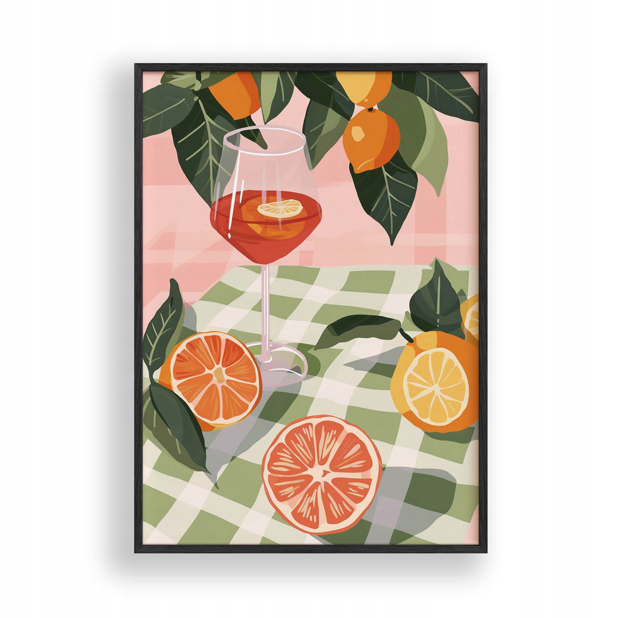 Obraz Citrusy a sklenice Plakát Rámeček Dřevěný Černý 30x42 cm