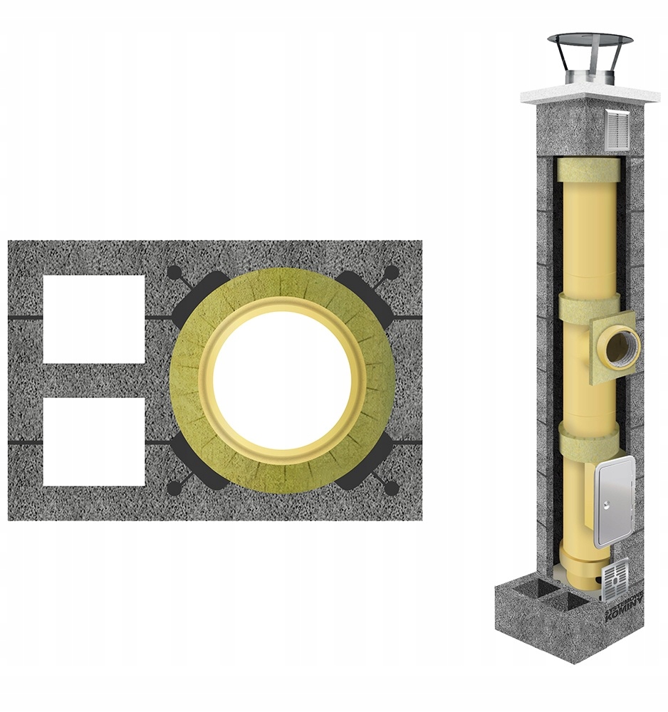 Keramický systémový komín fi 200 8 m 36x54 do krbu kozy 2 ventilace