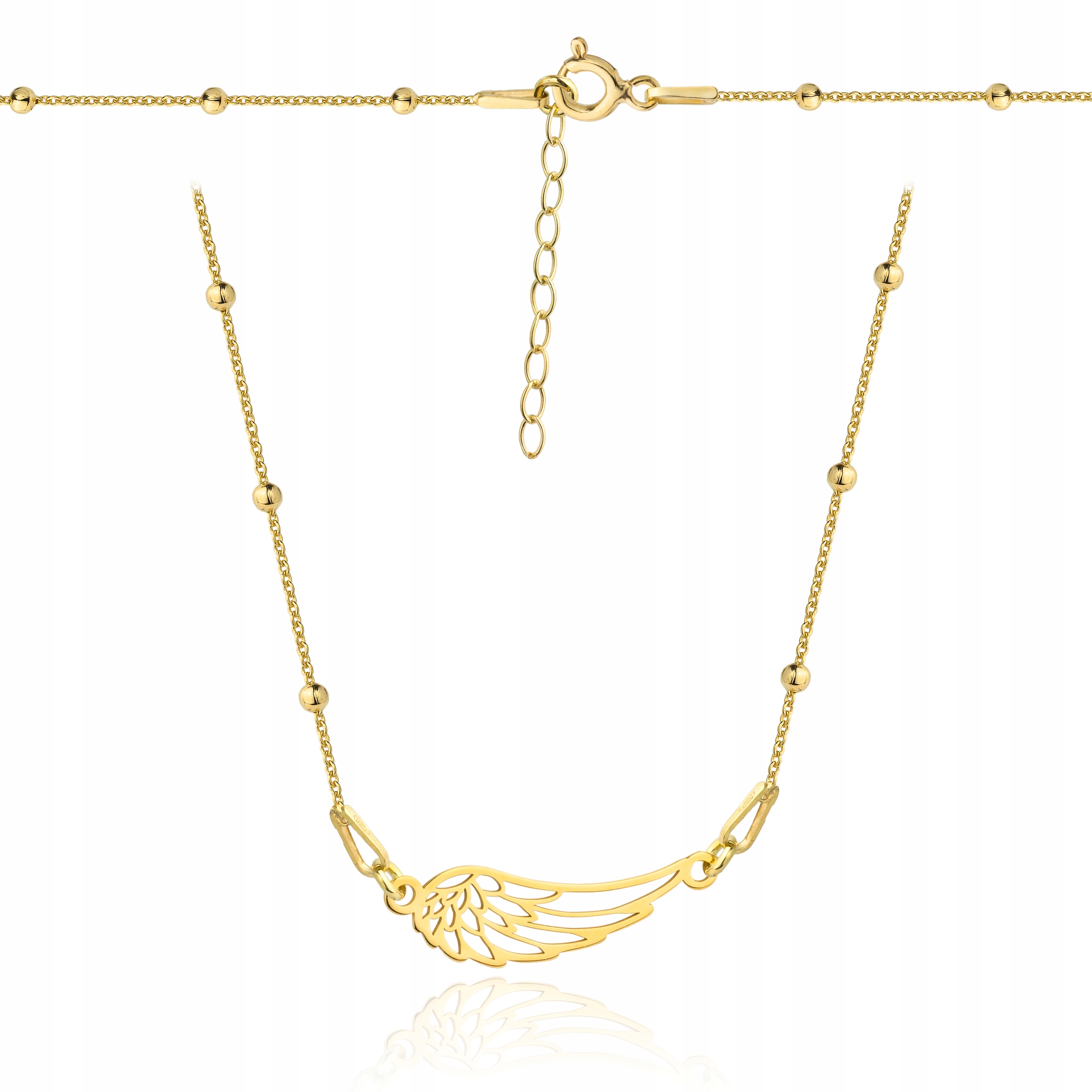 Zlatý kuličkový náhrdelník s křídlem, velikost 925