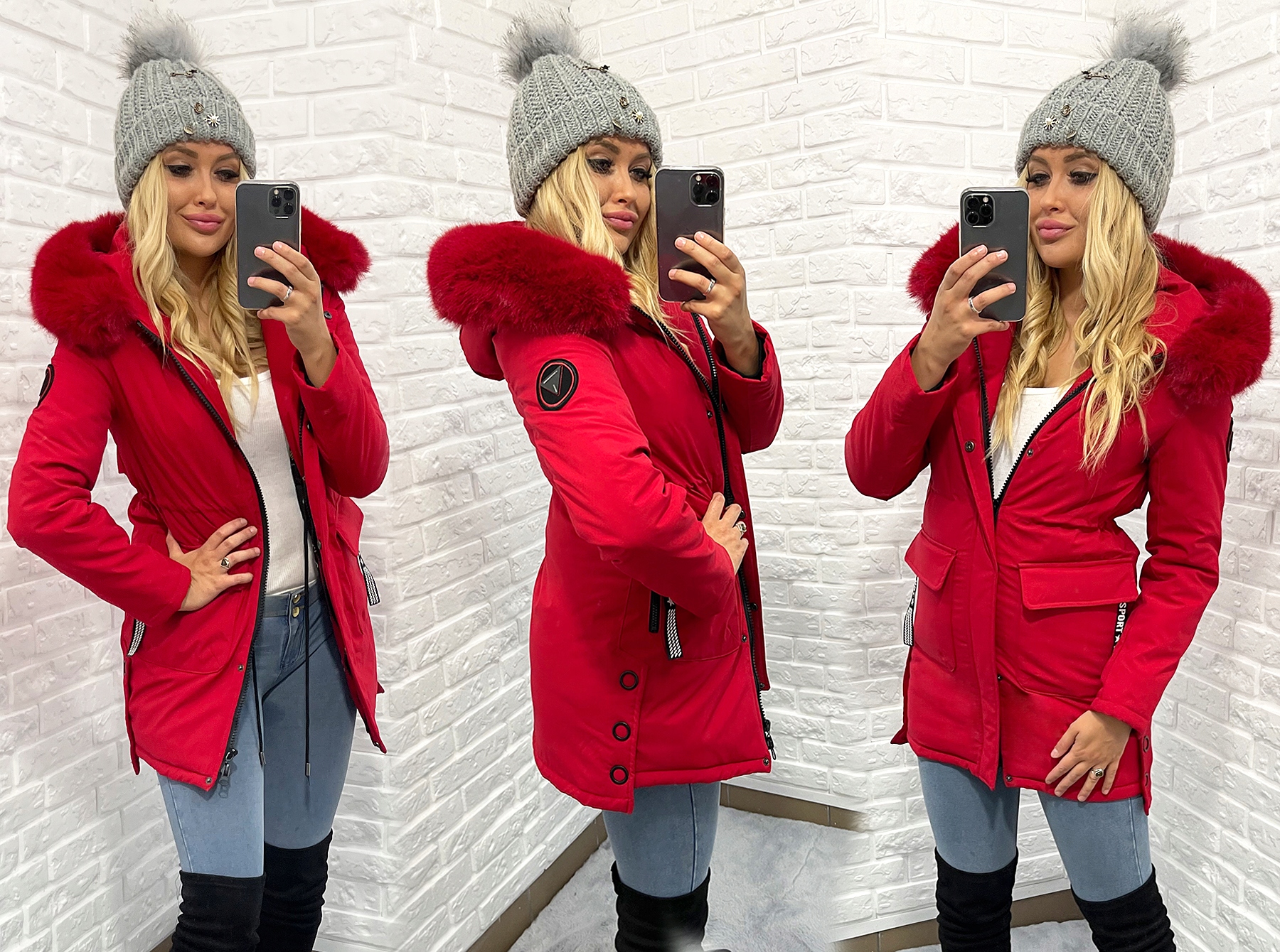 ZJAWISKOWA ZIMOWA PARKA KURTKA CIEPŁA KAPTUR XXL Materiał dominujący poliester