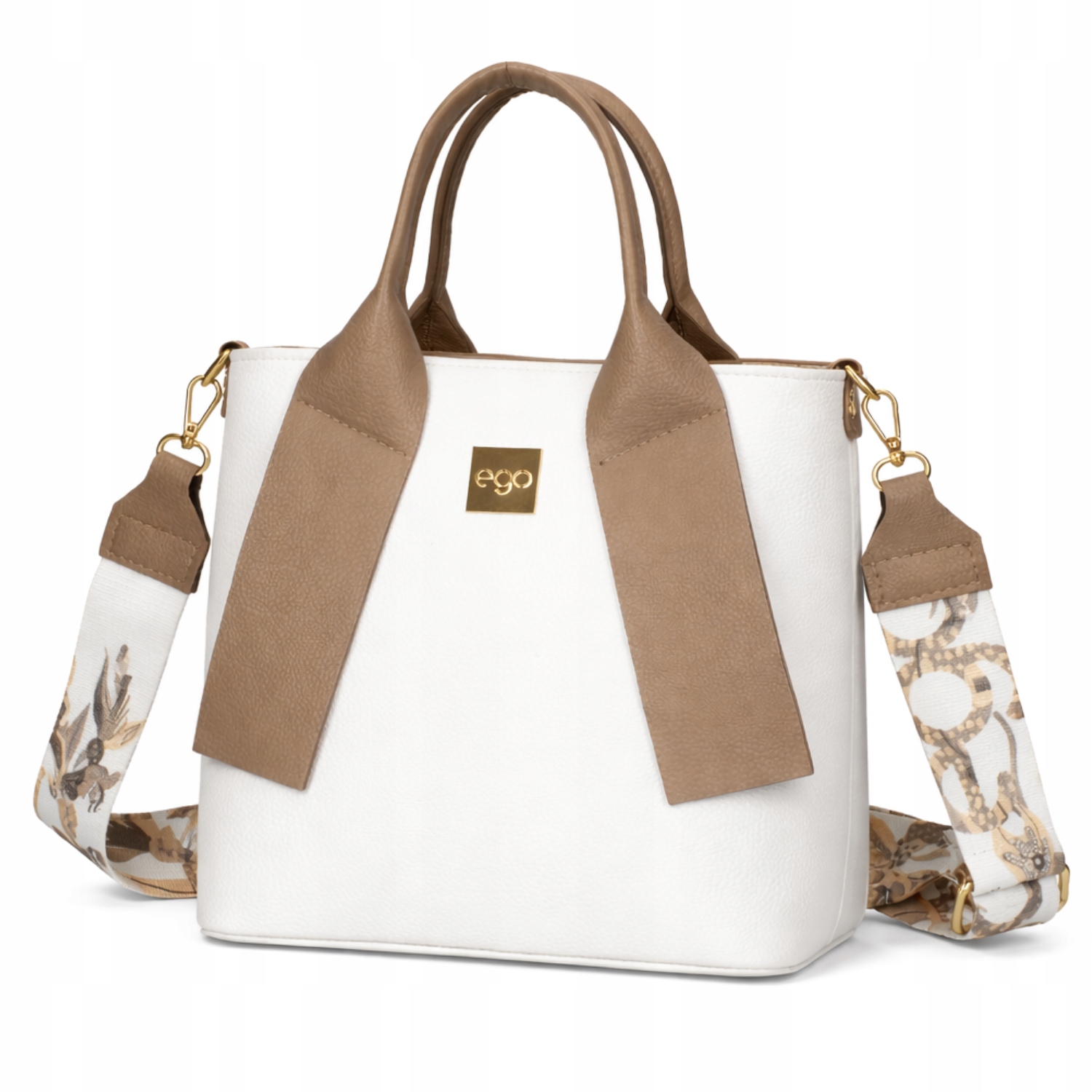 Dámská kabelka Ego Shopper přes rameno Eko kůže Logovaný Pásek Bílá