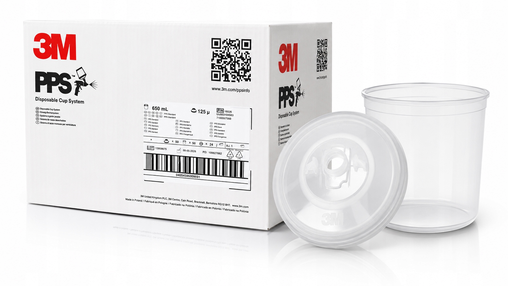 3M Pps 16026 Kubki Lakiernicze 650ml 125 mikronów 50 Pokrywek 50 Kubków