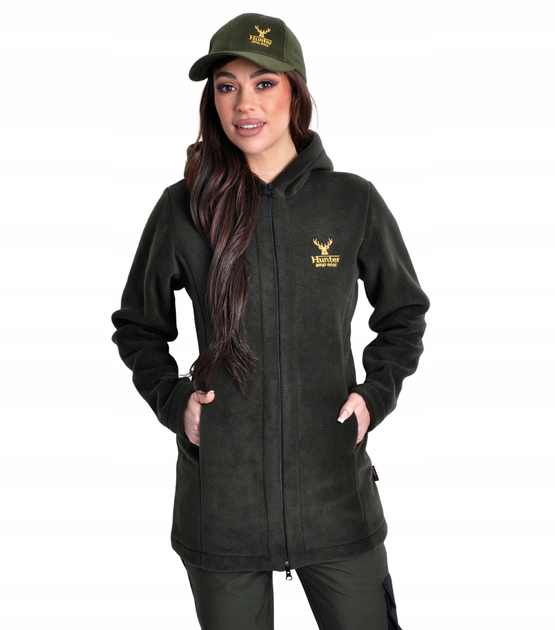 Dlouhý Dámský Fleecový Svetr Lovecký Na Lov Olivová Barva Vysoká Kvalita! 420 g/m2 S