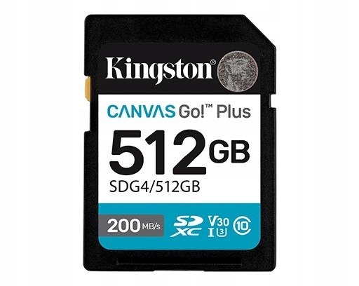 Kingston Karta Sd 512GB Canvas Go Plus 200/160 MB/s C10 U3 V30