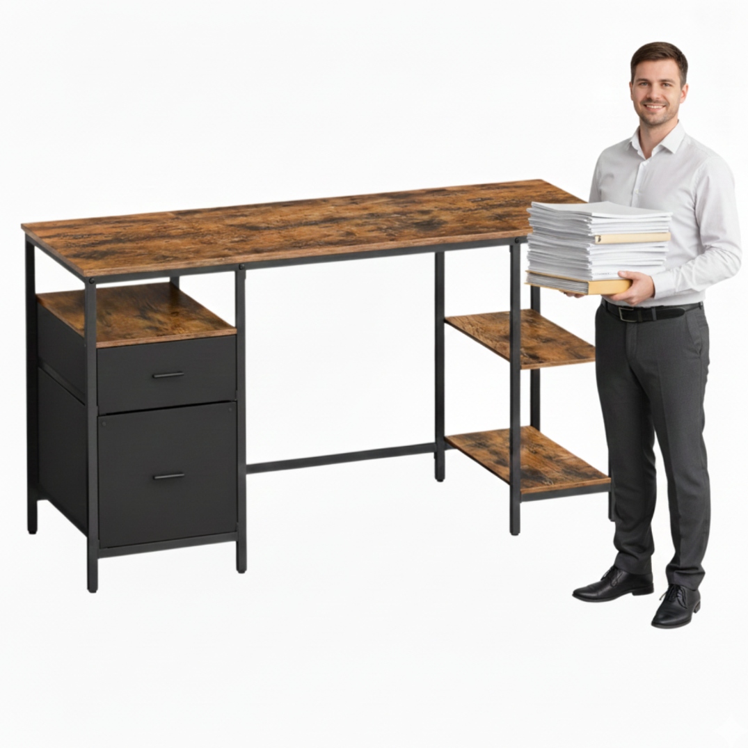 Počítačový stôl na učenie kancelárie s policami a priemyselnými zásuvkami