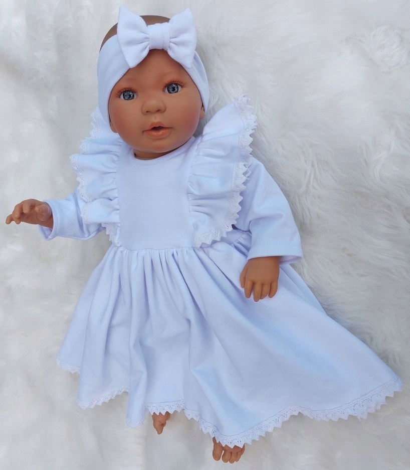 SUKIENKA Z OPASKĄ BAWEŁNIANA KOMPLET DO CHRZTU R.62 Długość sukienki 37 cm