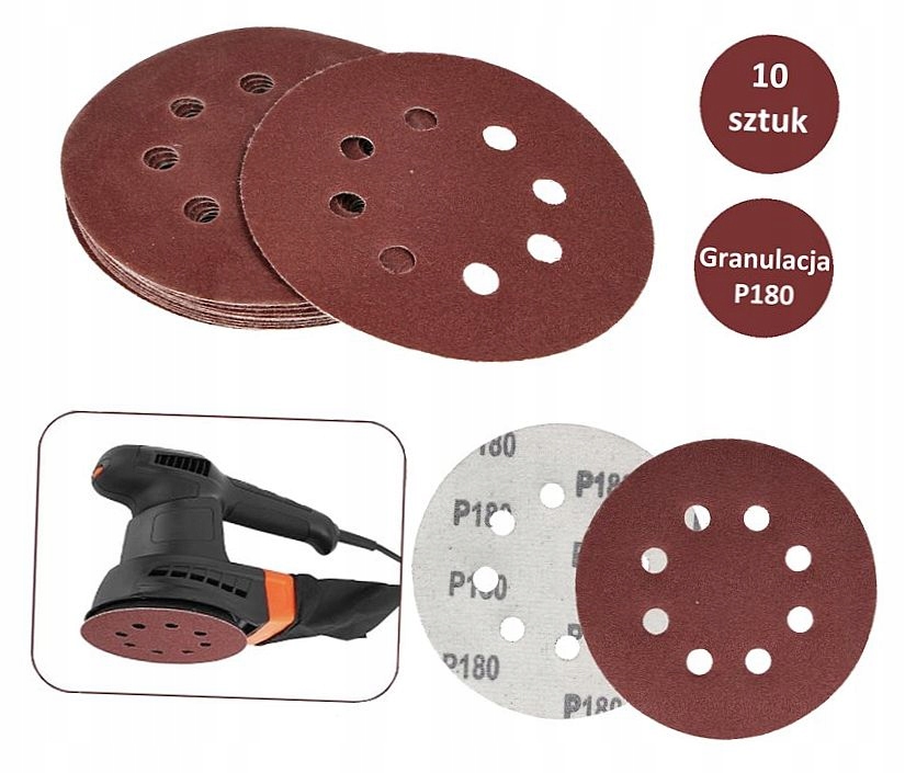 Papier Ścierny 125 Krążki Samoprzylepne Na Rzep Z Otworami Szlifierki P180