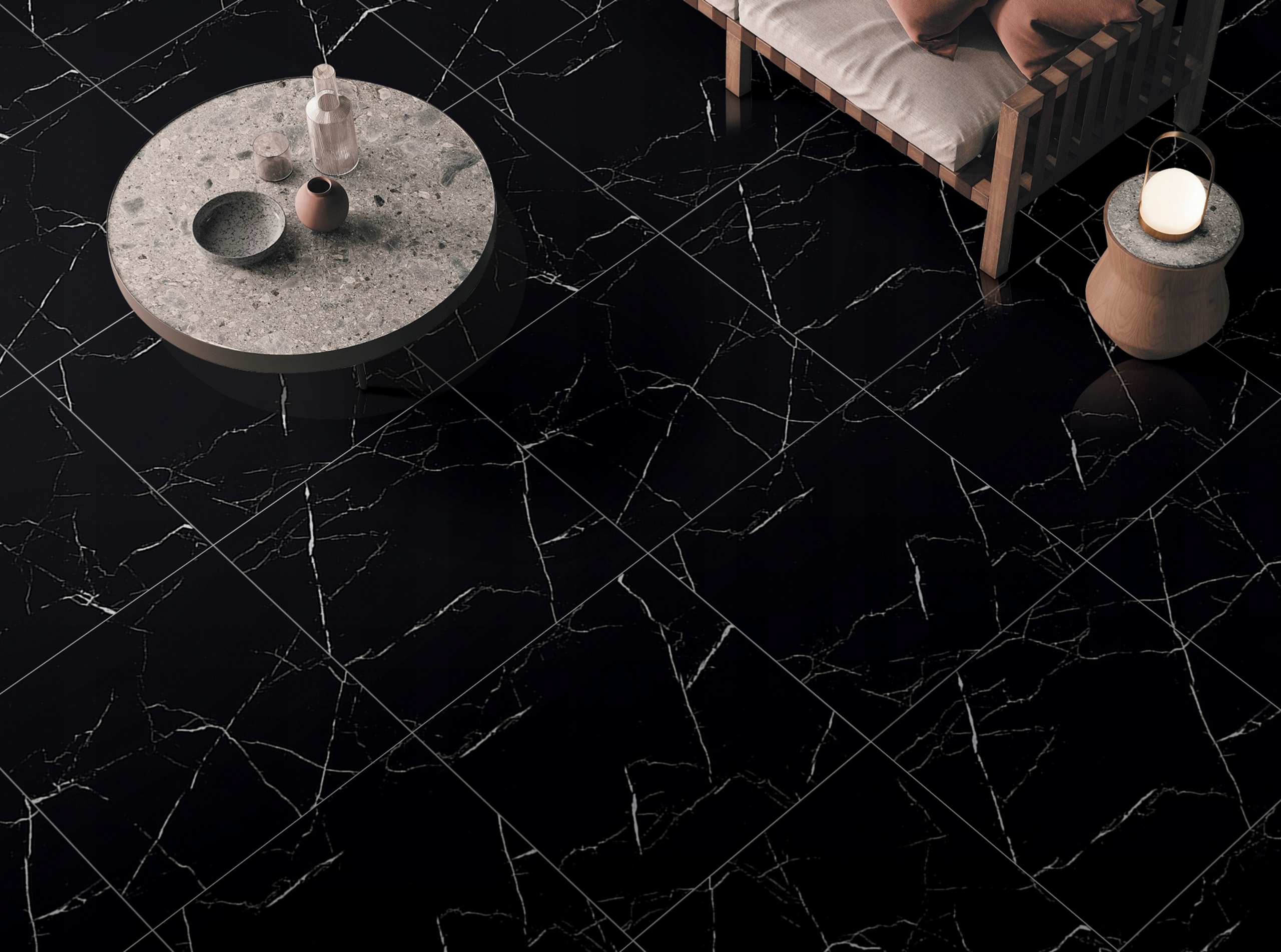 PŁYTKI ŁAZIENKOWE PODŁOGOWE GRES CZARNY MARMUR ALASKA BLACK 60x60 POŁYSK Typ gres