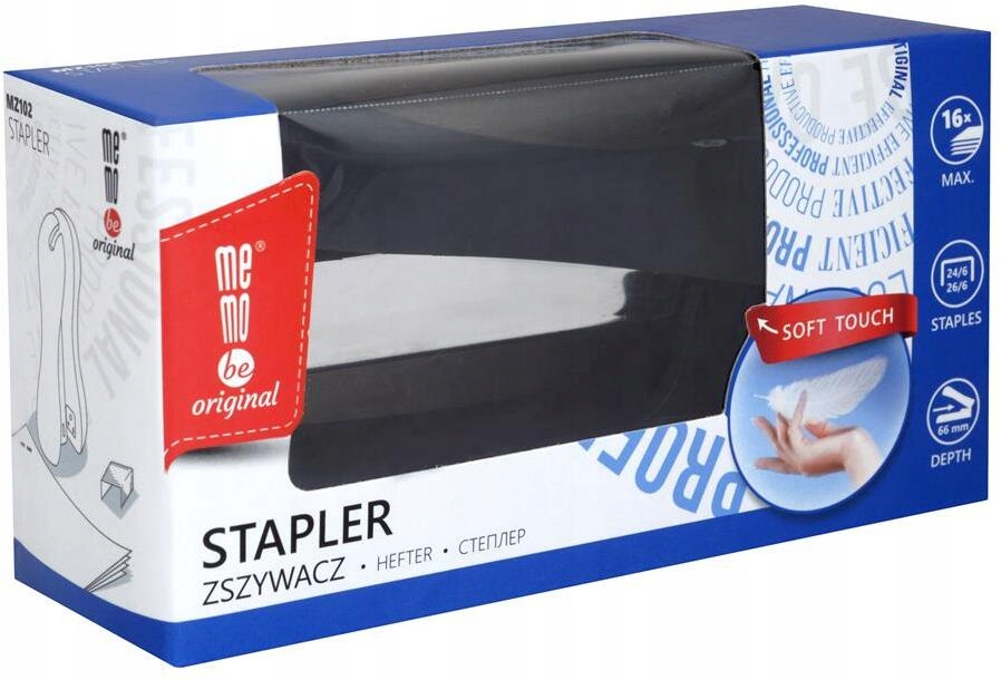 Zszywacz biurowy MemoBe Soft Touch do 16 kartek czarny Marka Memobe