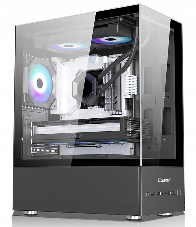 Obudowa Akwarium Atx Usb 3.0 Podwójne Szkło Gaming 3x Wentylator Argb Pwm