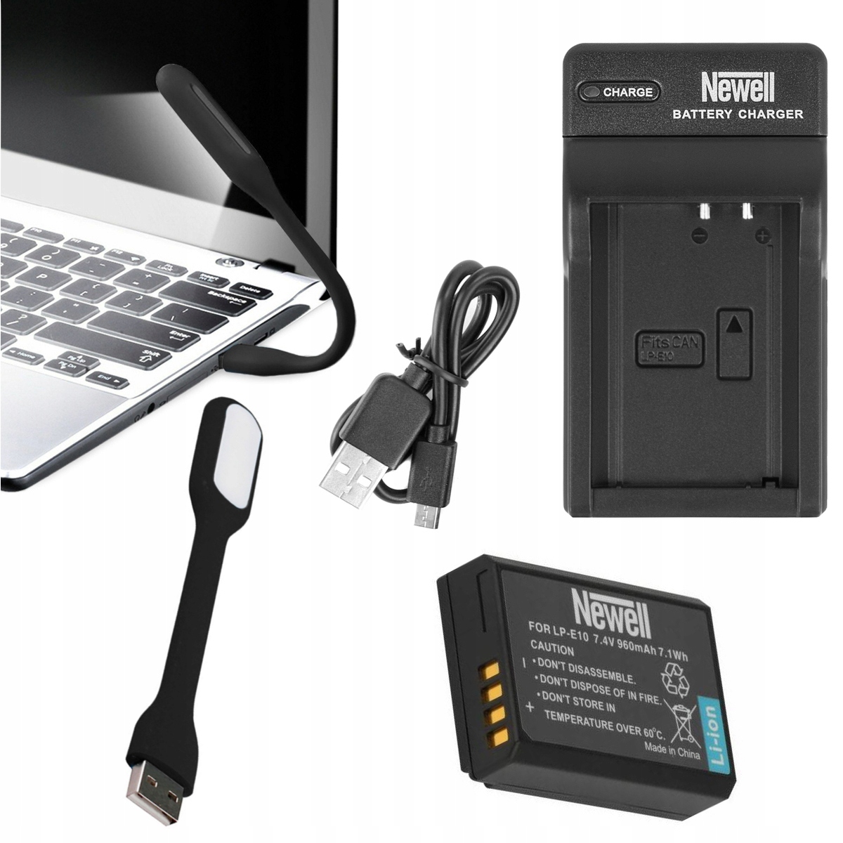 ZESTAW ŁADOWARKA DC-USB+BATERIA AKUMULATOR NEWELL LP-E10 ZAMIENNIK DO CANON
