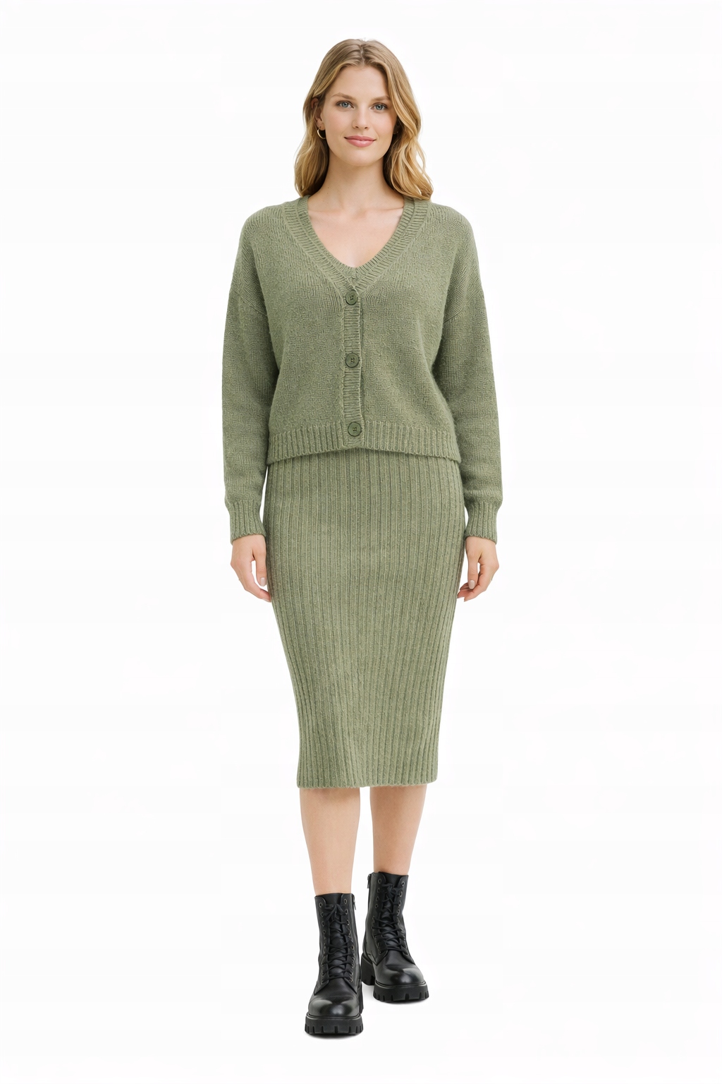 Dámský Komplet Šaty A Svetr Zelená S/m 1I4A