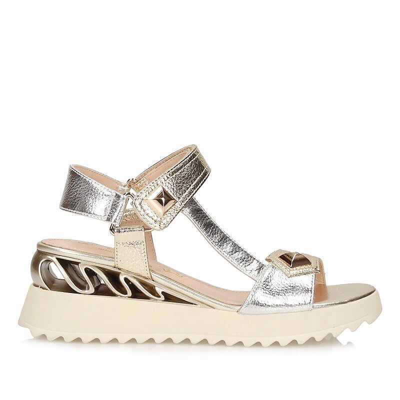 Dámské sandály S.Barski CR61-3078 Gold zlaté kožené na koturnu