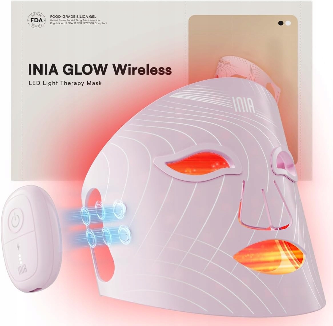 Inia Red Light Therapy Face Mask, bezdrátová Led maska