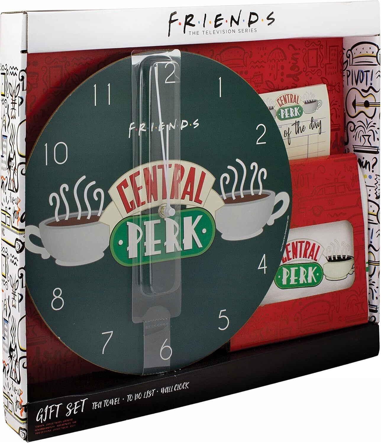 Friends Przyjaciele Zestaw Upominkowy Zegar Ścierka Notatnik Central Perk