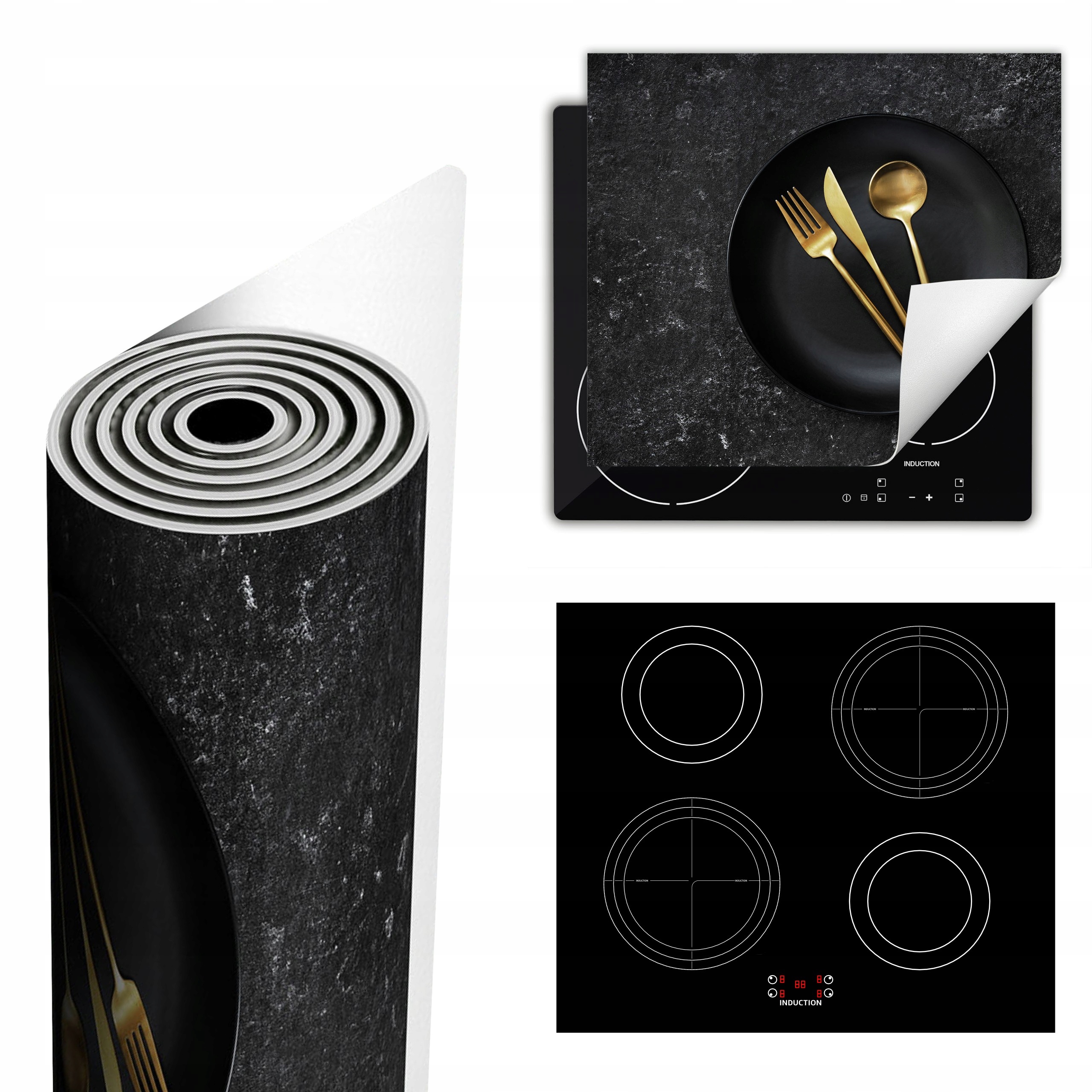 Ochranná Podložka Na Sporák Pro Více Místa 60x52 beton zlato příbory