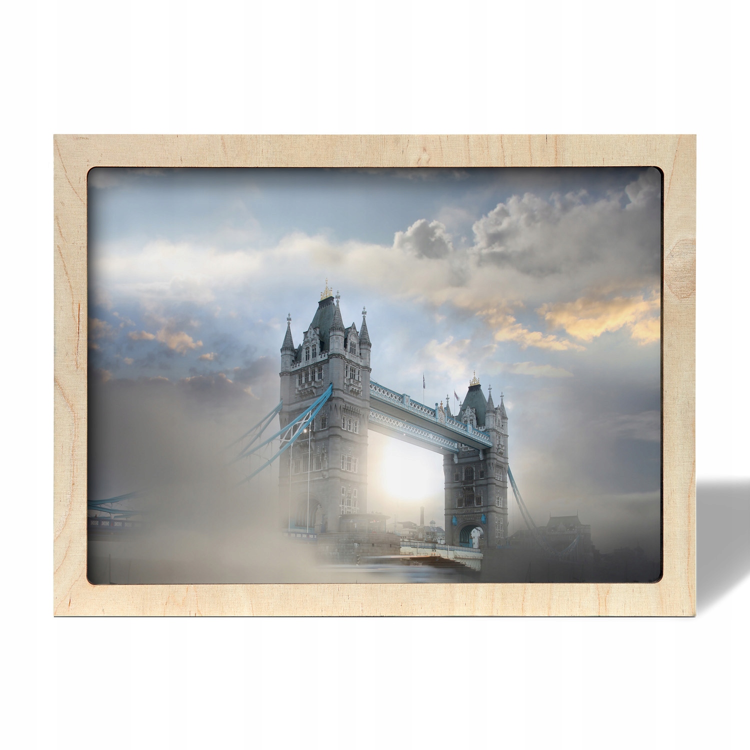 Obraz s rámečkem do obývacího pokoje Tower Bridge mlha 70x50