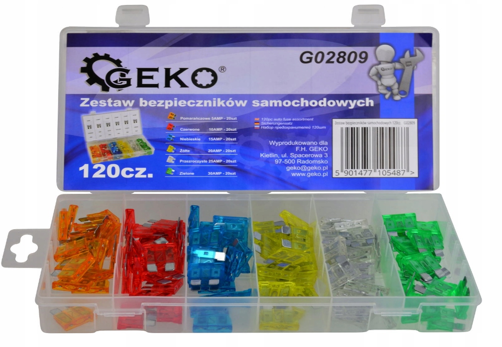 ZESTAW BEZPIECZNIKI SAMOCHODOWE 120 SZTUK 5A-30A