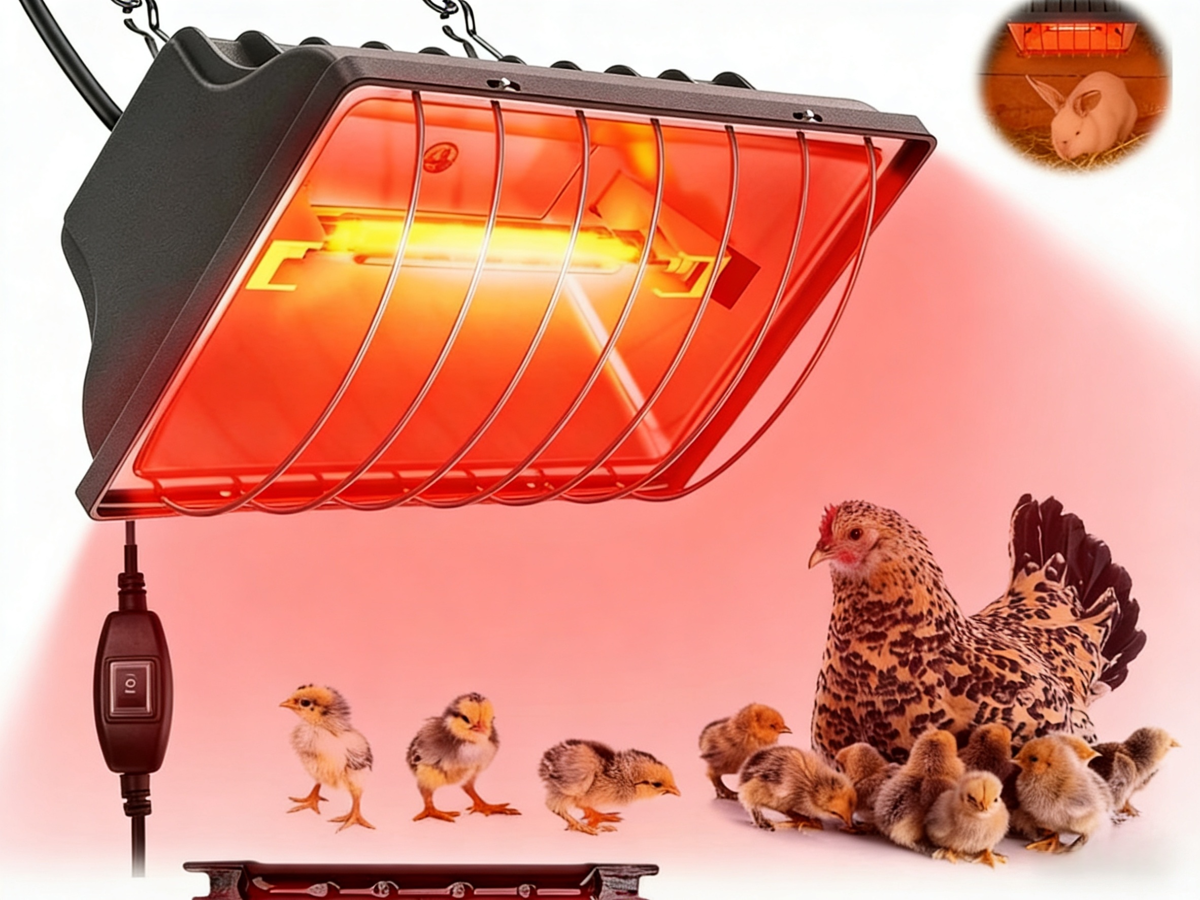 Topná lampa, umělá kvočna s ochrannou síťkou pro drůbež a plazy