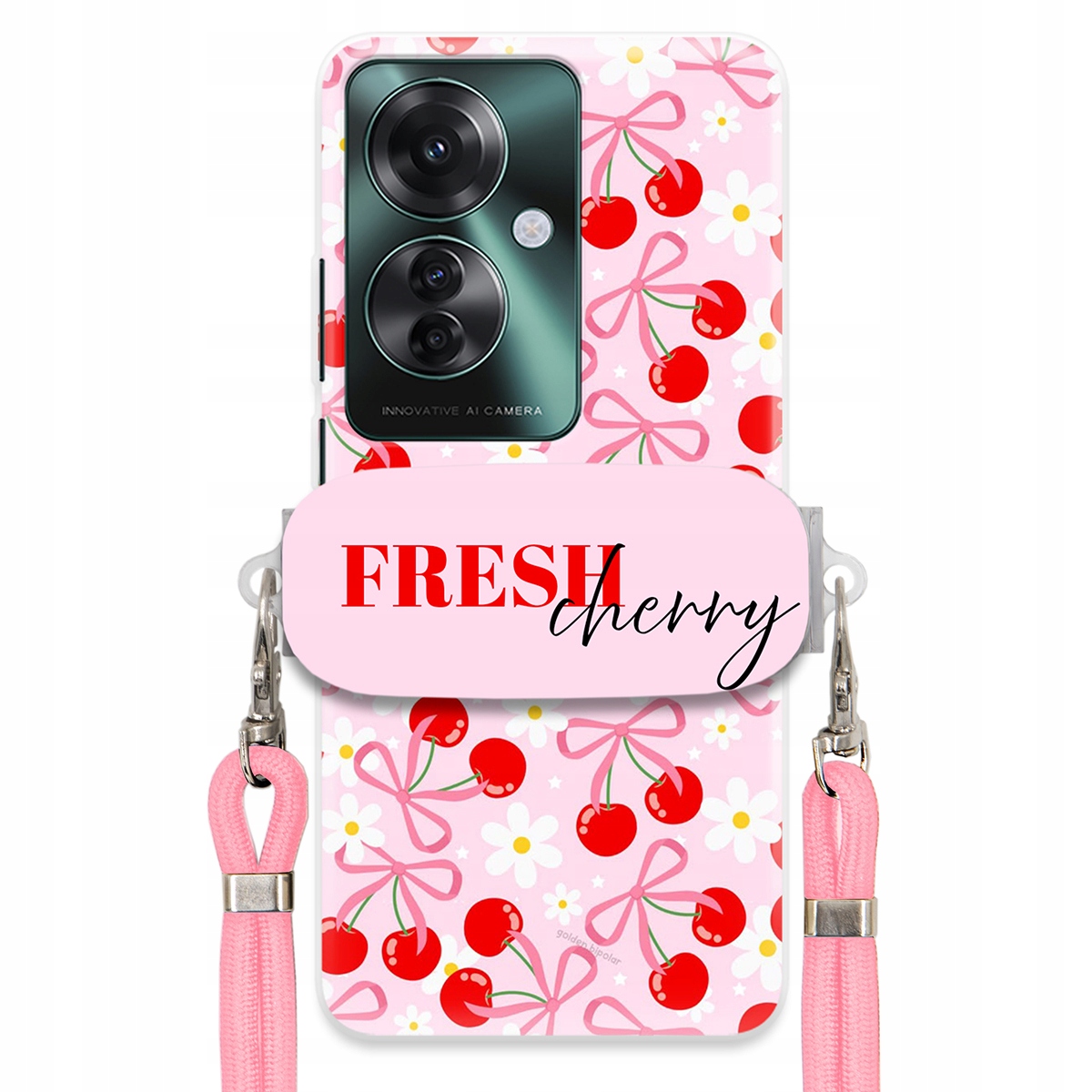 Pouzdro pro Oppo Reno 11F 5G Case Držák Šňůrka Růžová Fresh Cherry Mašle