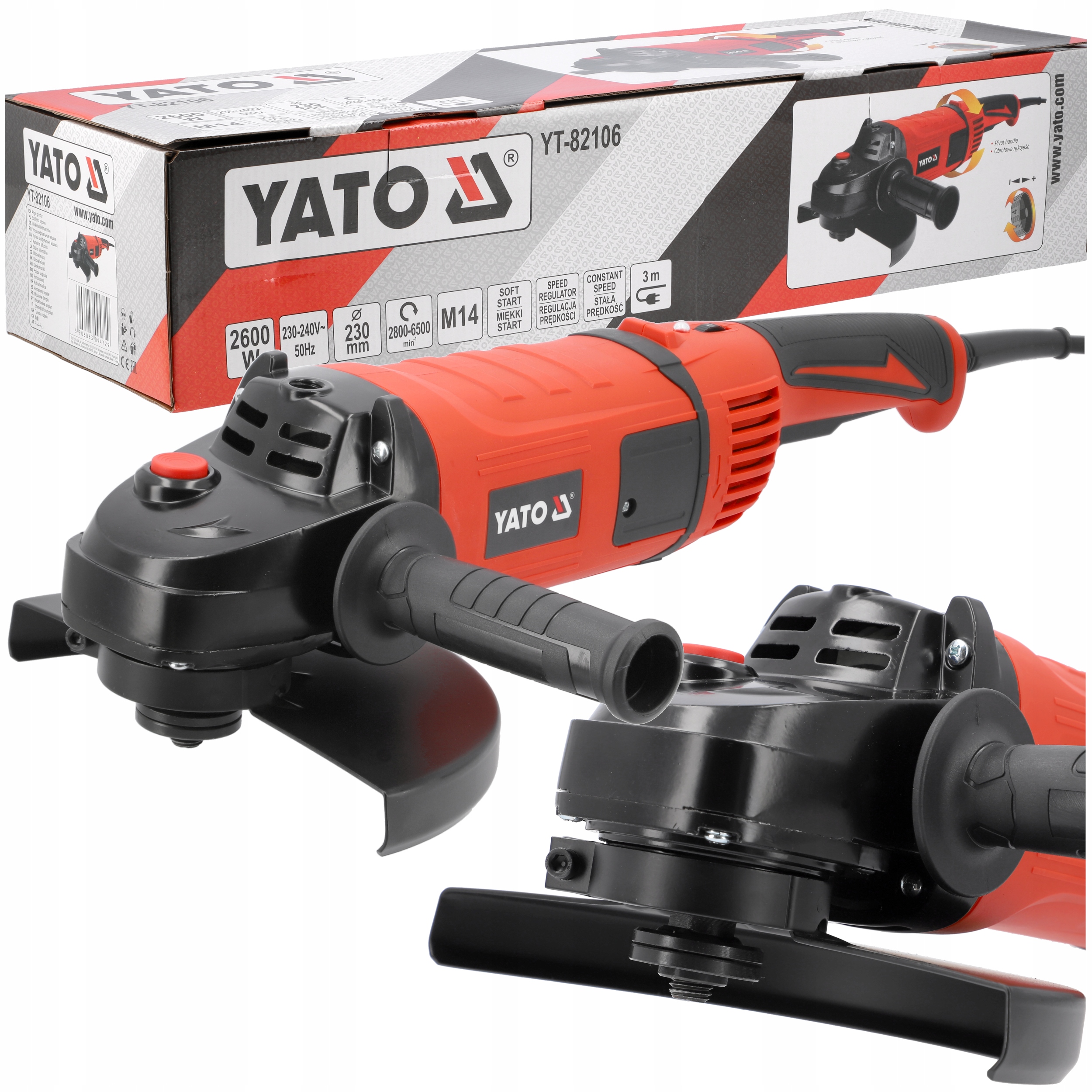Yato Szlifierka Kątowa Sieciowa 230MM 2600W Regulacja Odbrotów 2800-6500RPM