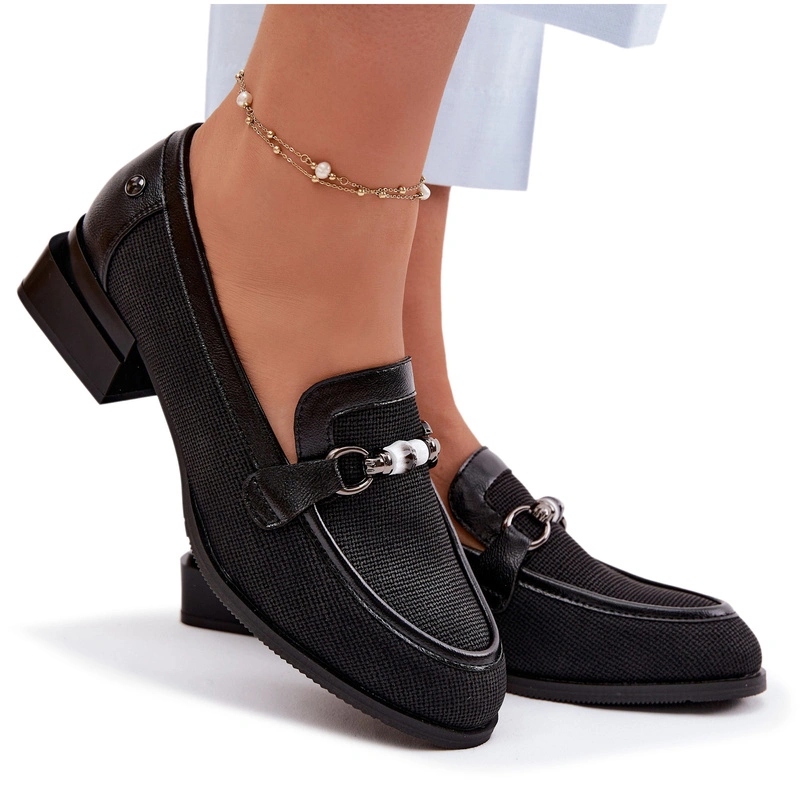 Polobotky Mokasíny Dámské Podpatek Kostka Ozdobný Detail Jezzi Černé 36