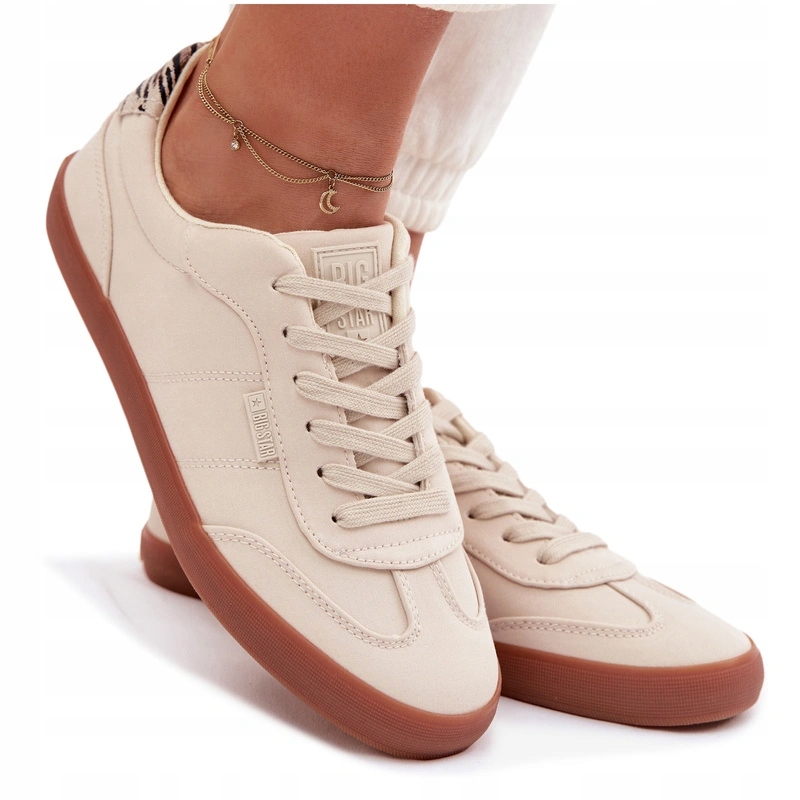 Sneakersy Damskie Niskie Materiałow Sznurowane Big Star Beżowe 38