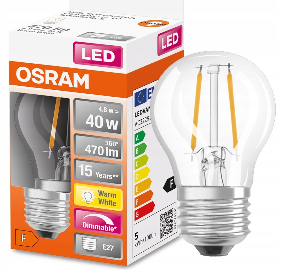 

Osram żarówka Led kulka 4.8W 40W E27 2700K DIM