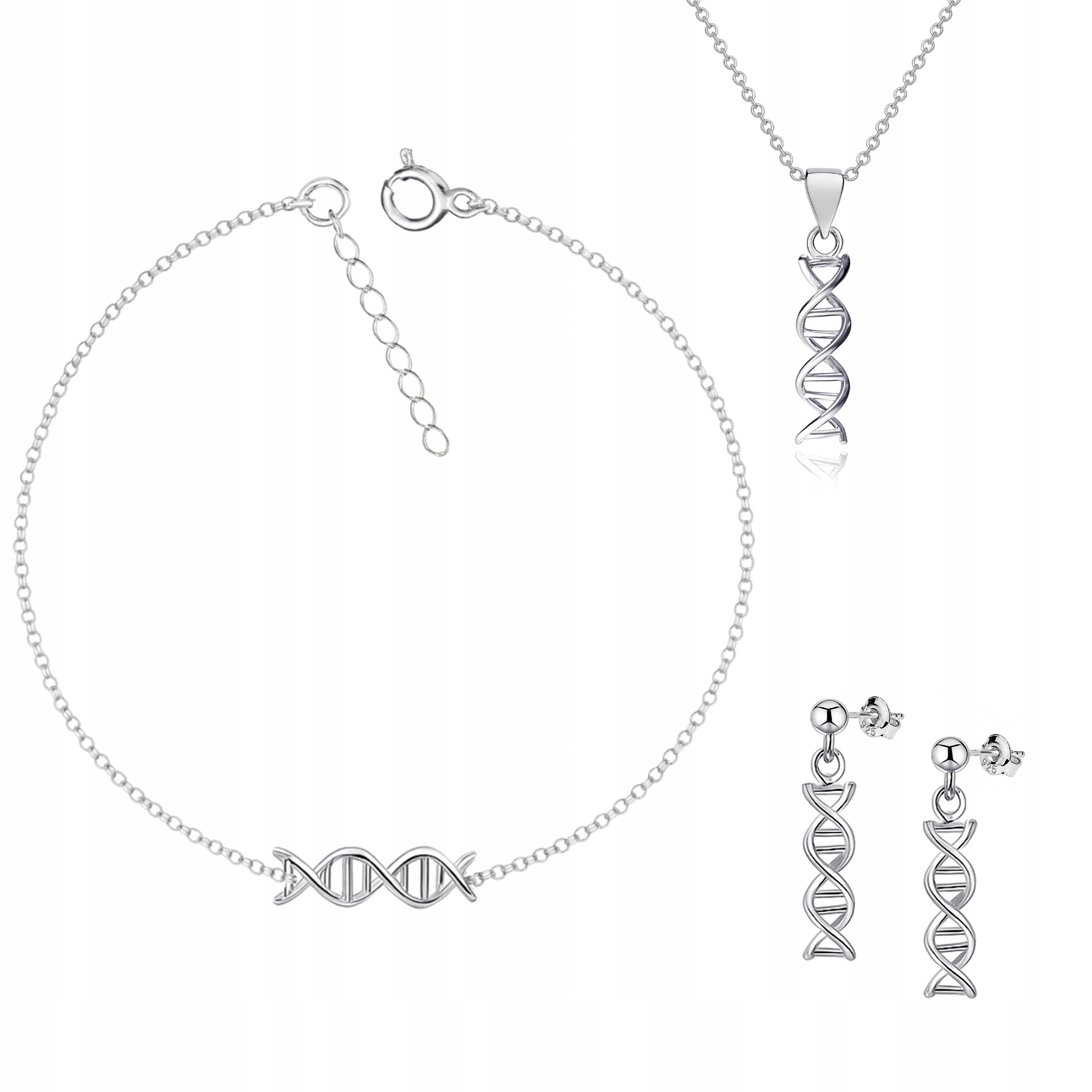 Stříbrná sada šperků Dna Helix Genetický kód ryzost 925 Stříbro