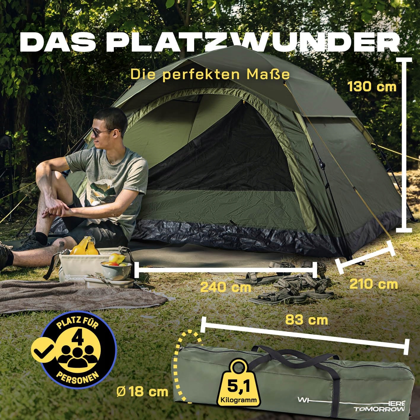 WHERE TOMORROW Namiot Pop Up 4 Osoby Camping Outdoor Festiwal Plaża Party — miniatura 2